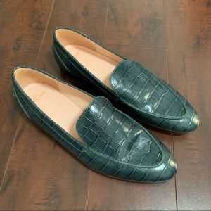 J. Crew Green Croc Academy Loafers